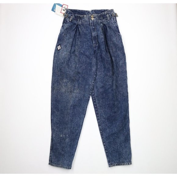 NOS Vintage 90s Streetwear Mens 31x36 Acid Wash Pleated Side Buckle Denim Jeans